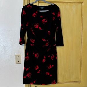 Lauren Ralph Lauren Black Dress with Red Floral Pattern Size 10